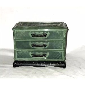 Vintage Green Plastic Asian Style Box with 3 Drawers